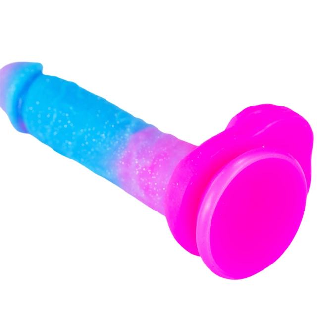 7.88'' Dual-Tone Magenta & Blue Silicone Dildo with Balls and Suction Cup