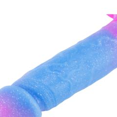 7.88'' Dual-Tone Magenta & Blue Silicone Dildo with Balls and Suction Cup