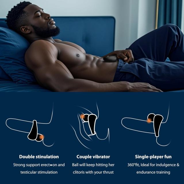 10-Mode Rechargeable Waterproof Silicone Black Vibrating Cock Ring with Magnetic USB Charging