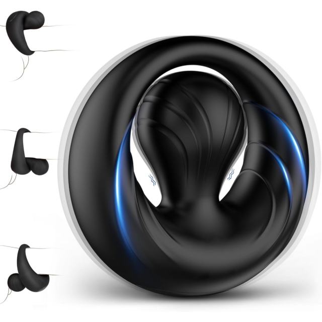 10-Mode Rechargeable Waterproof Silicone Black Vibrating Cock Ring with Magnetic USB Charging