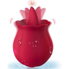 10-Mode Red Rechargeable Sicone Rose Shape Tongue-Licking Vibrator