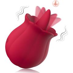 10-Mode Red Rechargeable Sicone Rose Shape Tongue-Licking Vibrator