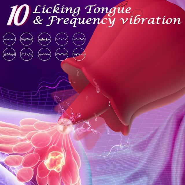 10-Mode Red Rechargeable Sicone Rose Shape Tongue-Licking Vibrator