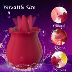 10-Mode Red Rechargeable Sicone Rose Shape Tongue-Licking Vibrator