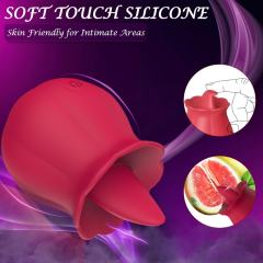 10-Mode Red Rechargeable Sicone Rose Shape Tongue-Licking Vibrator