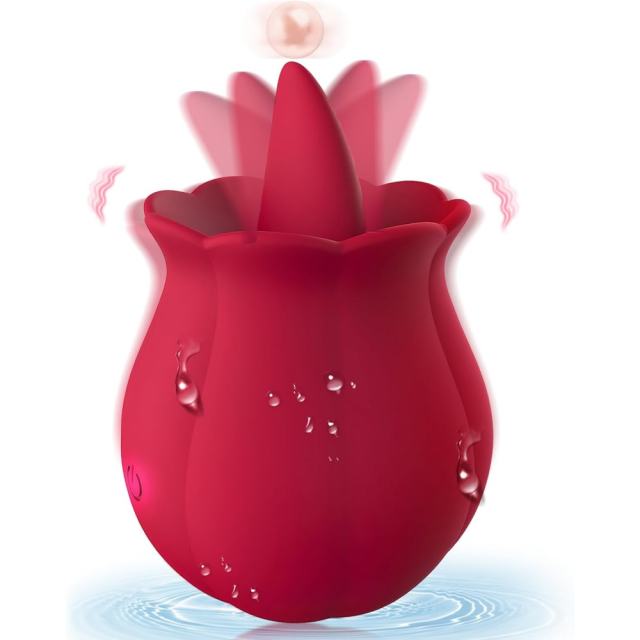 10-Mode Red Rechargeable Sicone Rose Shape Tongue-Licking Vibrator