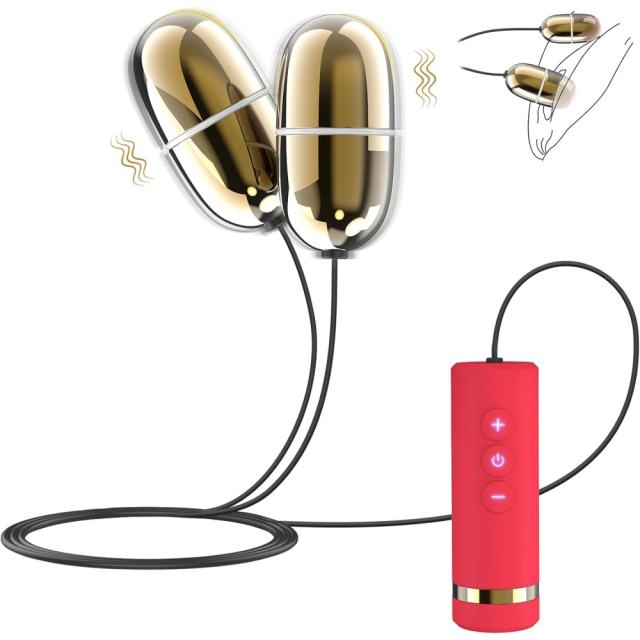 7-Mode Rechargeable Red & Gold Vibrating Double Eggs with Magnetic USB Charging