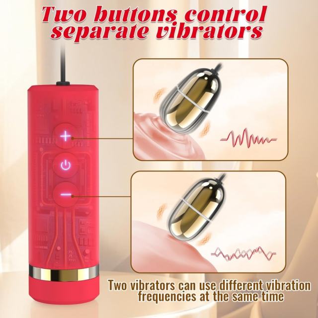 7-Mode Rechargeable Red & Gold Vibrating Double Eggs with Magnetic USB Charging