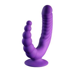 10-Mode Rechargeable Dual-Ended Dark Purple Dildo Vibrator with Anal Beads and Remote Controlled