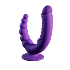 10-Mode Rechargeable Dual-Ended Dark Purple Dildo Vibrator with Anal Beads and Remote Controlled