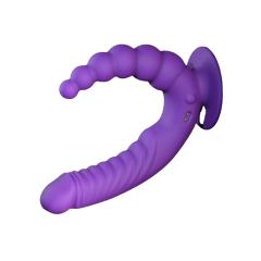 10-Mode Rechargeable Dual-Ended Dark Purple Dildo Vibrator with Anal Beads and Remote Controlled