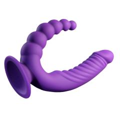 10-Mode Rechargeable Dual-Ended Dark Purple Dildo Vibrator with Anal Beads and Remote Controlled