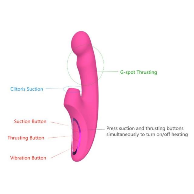 10-Mode Rechargeable Silicone G-Spot Vibrator with Heating - 7-Mode Thrusting,5-Mode Sucking