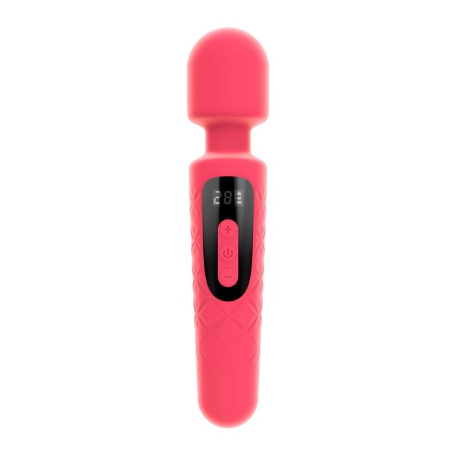 30-Mode Magenta Rechargeable Waterproof Silicone Wand Vibrator with Paowerful Motor and LED Display