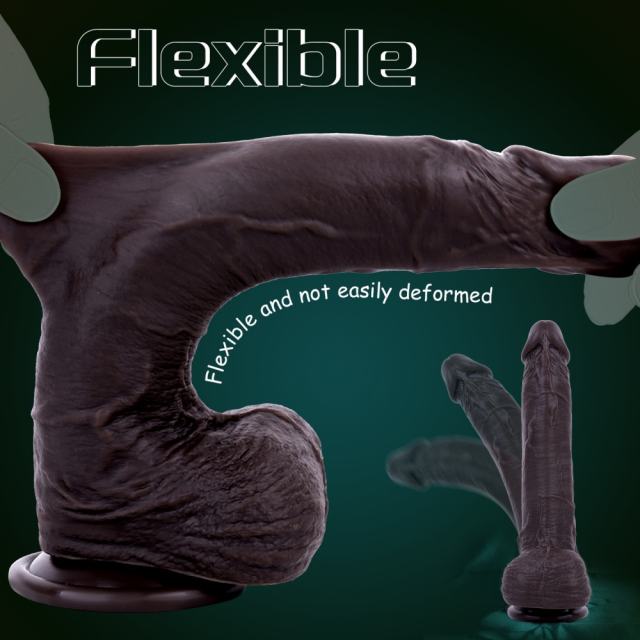 10.24'' Dark Brown Silicone Realistic Dildo with Moveable Foreskin and Strong Suction Cup