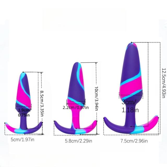 3 Sizes Rainbow Silicone Butt Plug Set for Beginners