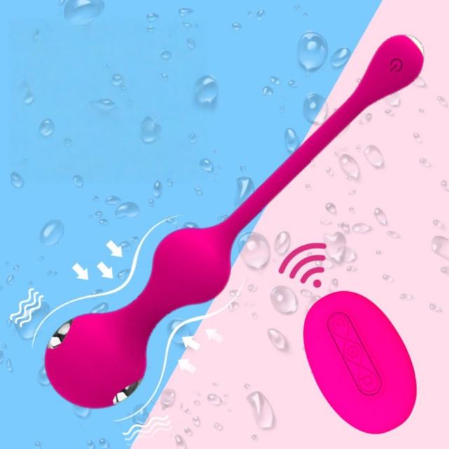 10-Speed Electroshock Rechargeable Magenta Silicone Ben Wa Ball Set with Remote Controlled
