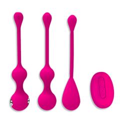 10-Speed Electroshock Rechargeable Magenta Silicone Ben Wa Ball Set with Remote Controlled
