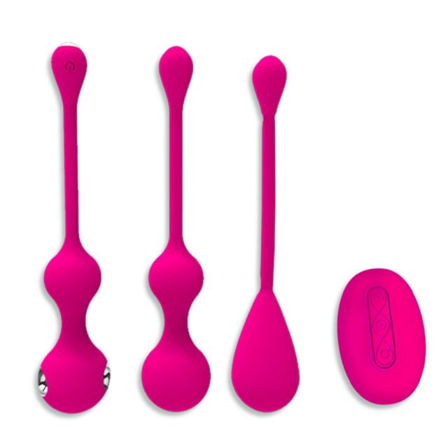 10-Speed Electroshock Rechargeable Magenta Silicone Ben Wa Ball Set with Remote Controlled