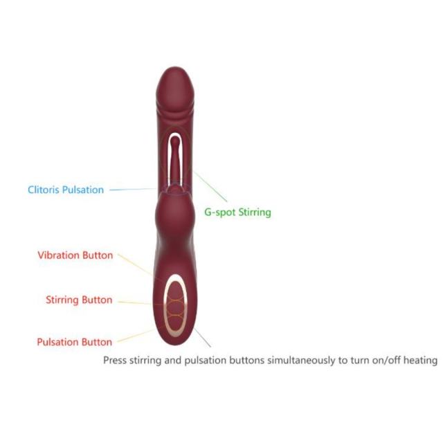 10-Mode Red/Purple Rechargeable Silicone G-Spot Vibrator with Heating - 7-Mode Flapping,5-Mode Tapping