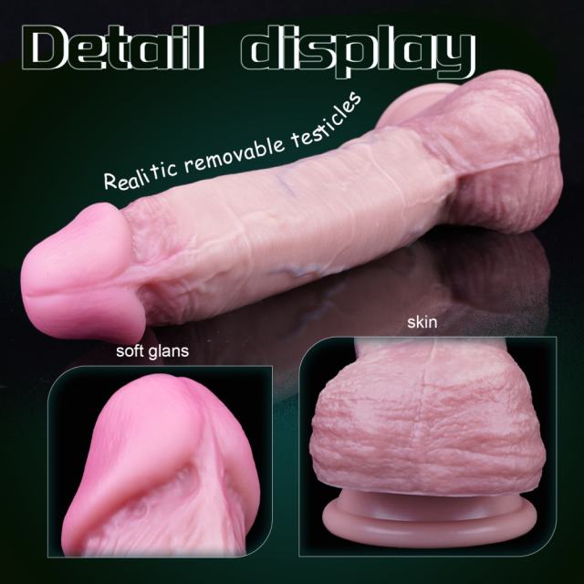 10.24'' Flesh Silicone Realistic Dildo with Moveable Foreskin and Strong Suction Cup