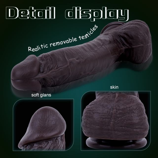 10.24'' Dark Brown Silicone Realistic Dildo with Moveable Foreskin and Strong Suction Cup