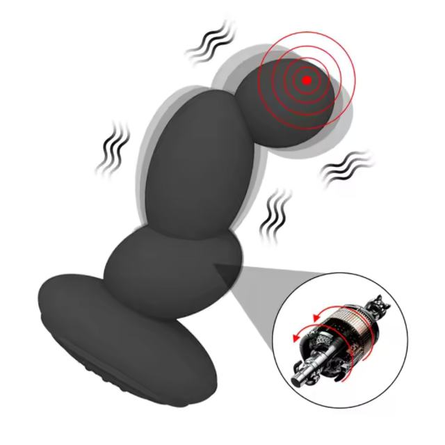Black 10-Speed Rechargeable Rotating Silicone Vibrating Anal Plug with Remote Control