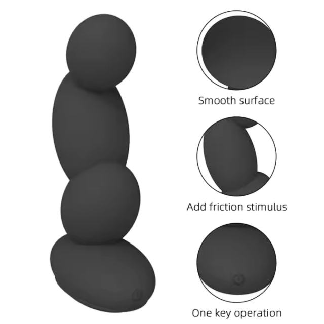 Black 10-Speed Rechargeable Rotating Silicone Vibrating Anal Plug with Remote Control