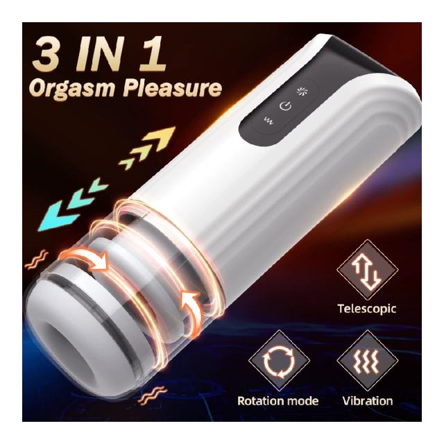 10-Speed Vibrating & 7-Mode Rotating Rechargeable Male Masturbator with Heating and Sound Effects