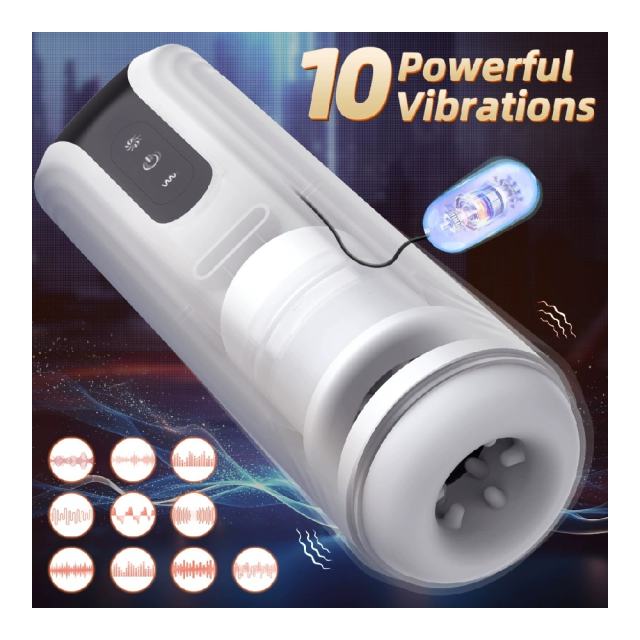 10-Speed Vibrating & 7-Mode Rotating Rechargeable Male Masturbator with Heating and Sound Effects