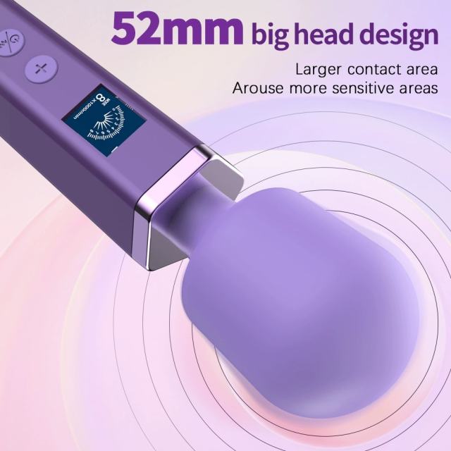 8-Speed Purple Rechargeable Silicone Wand Massager for Clitoral Stimulation with LED Display