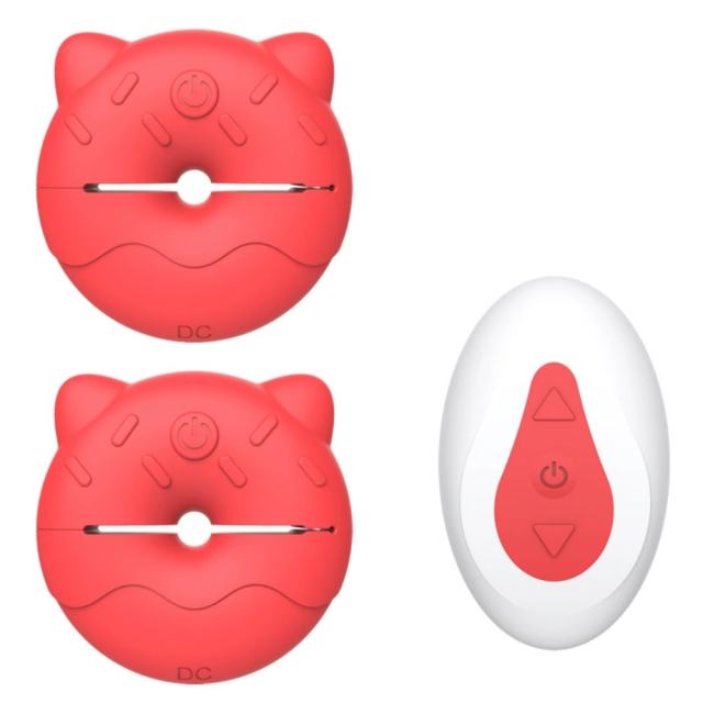10-Speed Cute Donut Design Rechargeable Silicone Vibrating Nipple Clamps with Remote Control