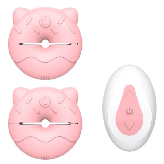 10-Speed Cute Donut Design Rechargeable Silicone Vibrating Nipple Clamps with Remote Control