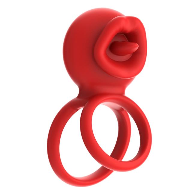 9-Mode App-Controlled Red Vibrating Cock Ring with Vibrating Tongue