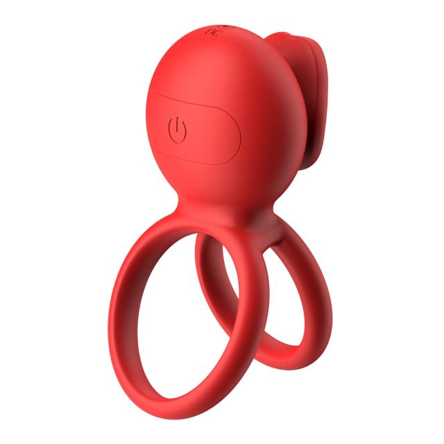 9-Mode App-Controlled Red Vibrating Cock Ring with Vibrating Tongue