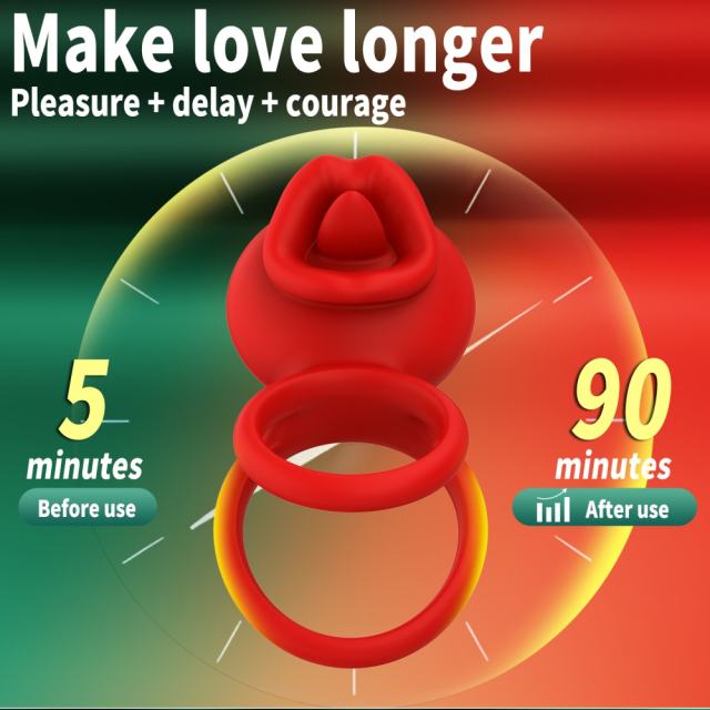 9-Mode App-Controlled Red Vibrating Cock Ring with Vibrating Tongue
