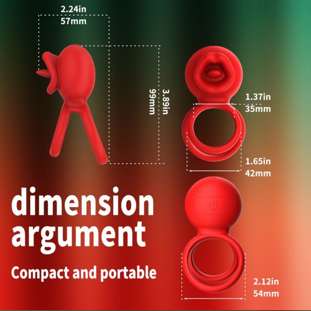 9-Mode App-Controlled Red Vibrating Cock Ring with Vibrating Tongue