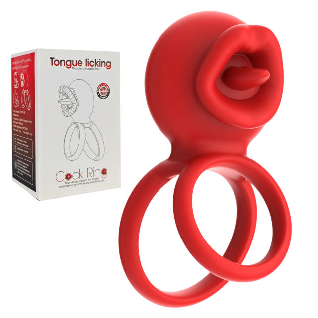 9-Mode App-Controlled Red Vibrating Cock Ring with Vibrating Tongue
