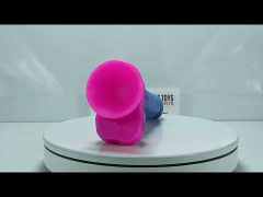 Customizable 7.88'' Dual-Tone Magenta & Blue Silicone Dildo with Balls and Suction Cup