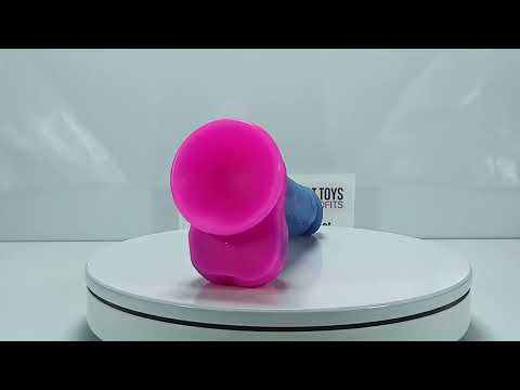 Customizable 7.88'' Dual-Tone Magenta & Blue Silicone Dildo with Balls and Suction Cup