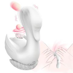 10-Mode Rechargeable White Silicone Swan-Shaped Vibrator with Sucking and Tapping