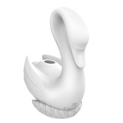 10-Mode Rechargeable White Silicone Swan-Shaped Vibrator with Sucking and Tapping