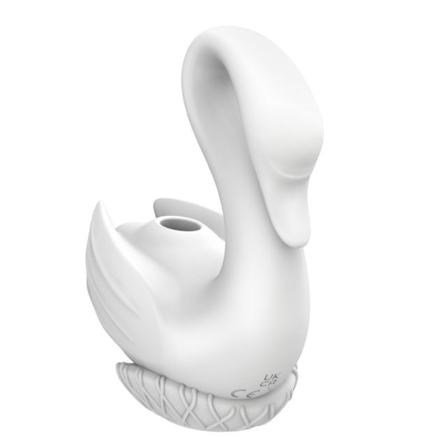 10-Mode Rechargeable White Silicone Swan-Shaped Vibrator with Sucking and Tapping