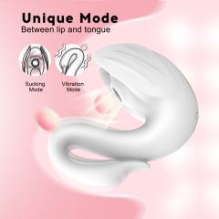 10-Mode Rechargeable White Silicone Swan-Shaped Vibrator with Sucking and Tapping