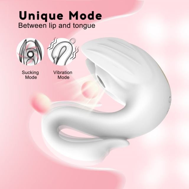 10-Mode Rechargeable White Silicone Swan-Shaped Vibrator with Sucking and Tapping