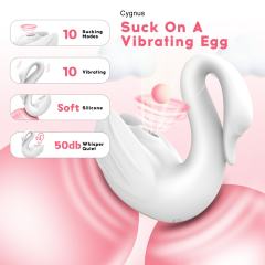 10-Mode Rechargeable White Silicone Swan-Shaped Vibrator with Sucking and Tapping