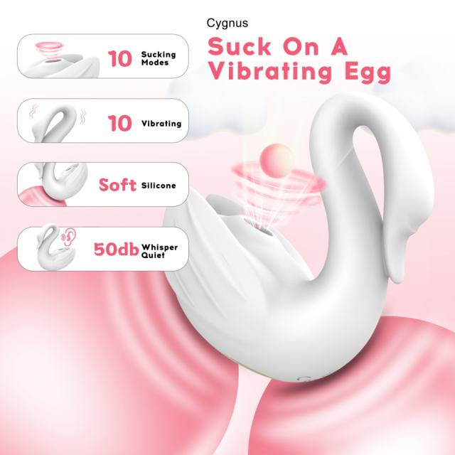 10-Mode Rechargeable White Silicone Swan-Shaped Vibrator with Sucking and Tapping