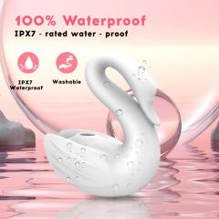 10-Mode Rechargeable White Silicone Swan-Shaped Vibrator with Sucking and Tapping
