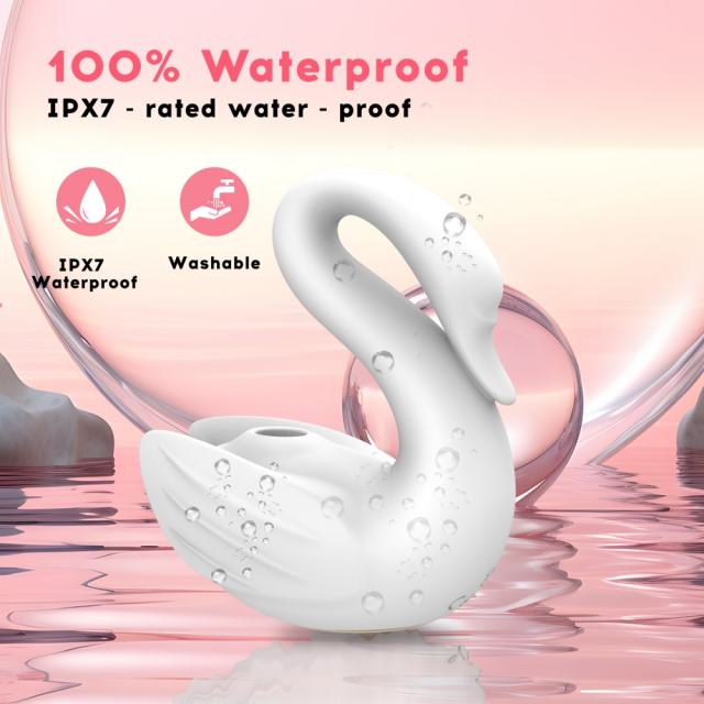 10-Mode Rechargeable White Silicone Swan-Shaped Vibrator with Sucking and Tapping