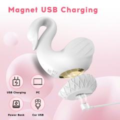 10-Mode Rechargeable White Silicone Swan-Shaped Vibrator with Sucking and Tapping